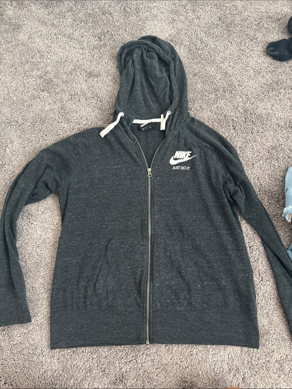 Nike Women's Charcoal Gray Full-Zip Hoodie with White Logo